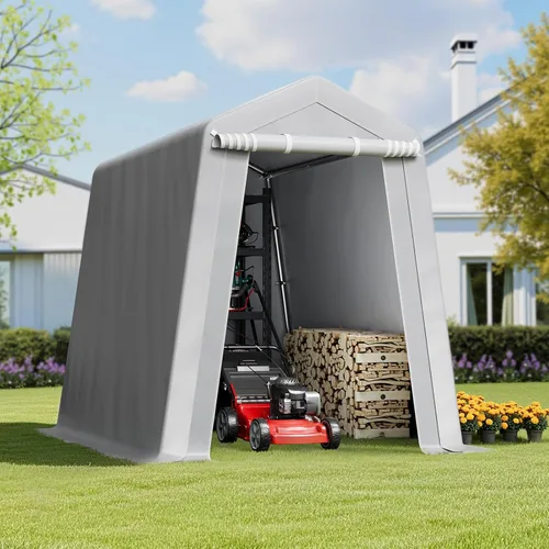Vista 8 de VEVOR Cobertizo Tienda de Almacenamiento Exterior Portátil Resistente de 6 x 8 x 7 pies, Refugio de Cochera Garaje Impermeable con Puerta Enrollable
