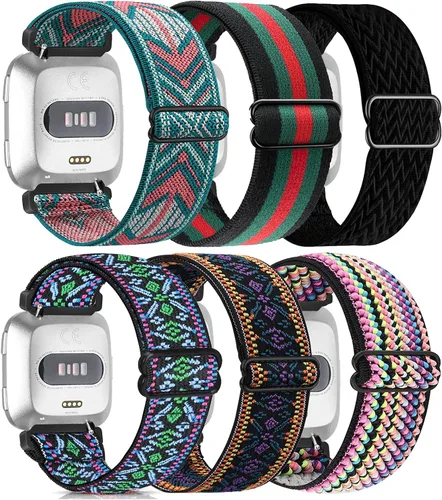 Vista 7 de Paquete de 6 correas elásticas ajustables para reloj compatibles con Fitbit Versa/Fitbit Versa Lite/Fitbit Versa 2 para mujeres y hombres, correa