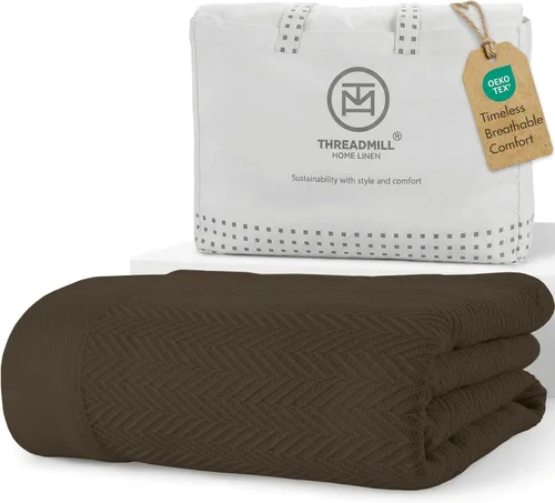 Vista 19 de Threadmill - Mantas de algodón de lujo para cama tamaño individual Manta 100% algodón para todas las estaciones para cama individual Manta
