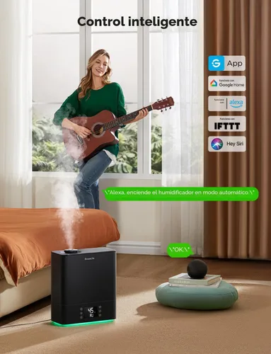 Vista 2 de GoveeLife Humidificadores Inteligentes para Dormitorio Habitación Grande, Humidificador de Aire WiFi de Niebla Fría de Llenado Superior de 6L, Modo