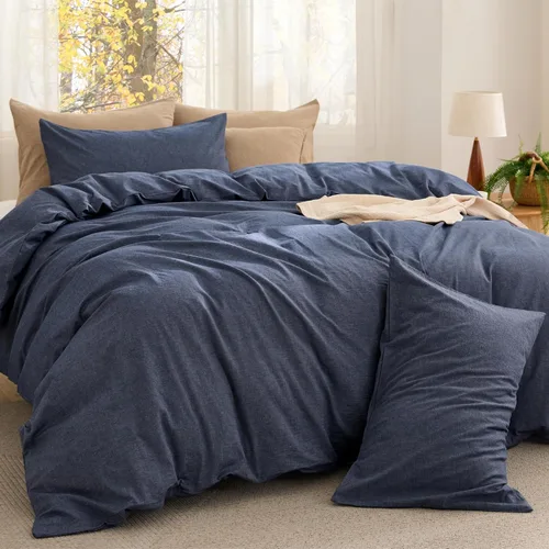 Vista 8 de Bedsure Juego de edredón de tamaño matrimonial, tela de algodón con relleno interior de microfibra, juego de cama suave PureWoven rosa claro