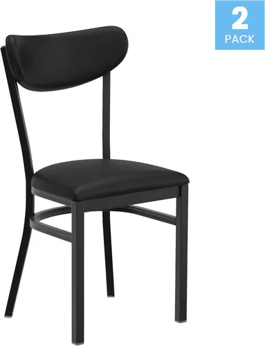 Vista 4 de Flash Furniture Wright - Juego de 2 sillas de comedor comerciales, respaldo de vinilo negro, asiento de vinilo negro, 500 libras, marco de acero