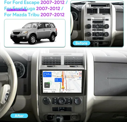 Vista 2 de [2+64GB] Radio de coche para Ford Escape Kuga Mazda Tribute 2007-2012, 9 pulgadas Android 13 pantalla táctil estéreo, Carplay/Android
