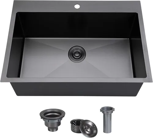 Vista 24 de SHACO Fregadero de barra empotrado de 15x15 pulgadas, fregadero de acero inoxidable de 15 pulgadas de un solo tazón hecho a mano de níquel cepillado