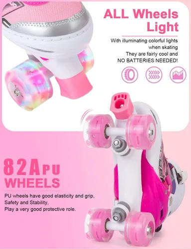 Vista 2 de Patines en línea ajustables para niñas y mujeres, todas las 8 ruedas de los patines de niña brillan, iluminación segura y divertida para niños