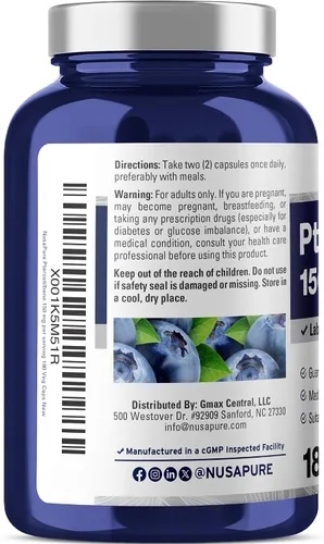 Vista 3 de NusaPure Pterostilbeno 150mg 180 cápsulas vegetales (sin OMG y sin gluten)