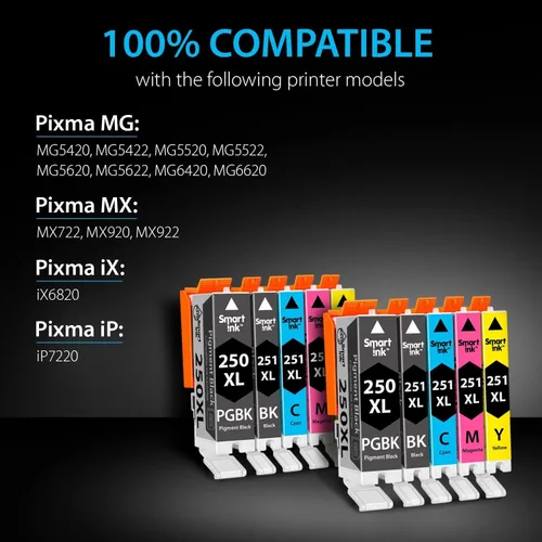 Vista 3 de Smart Ink Cartuchos de tinta compatibles de repuesto para Canon PIXMA PGI 250XL CLI 251XL PGI 250 CLI 251 (2 PGBK y 8 Black/C/M/Y 10 Combo Pack)