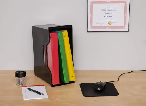 Vista 6 de IRIS USA Caja de archivos de escritorio portátil mediana con tapa abierta, paquete de 6, asas laterales, pestañas e insertos, carpetas de archivos