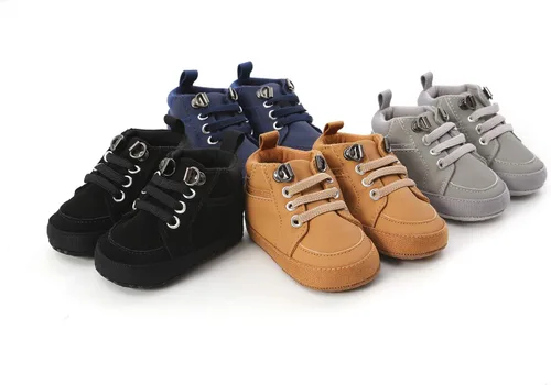 Vista 2 de Tenis de tobillo alto unisex para bebés, niños y niñas, suela de goma suave, zapatos de cuna para niños pequeños