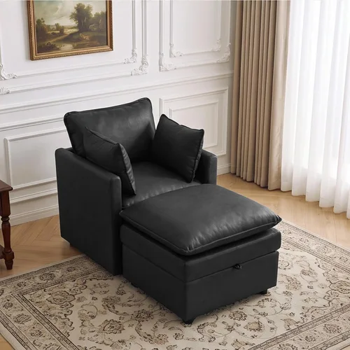 Vista 46 de Otomana cuadrada grande de 27 pulgadas con almacenamiento, reposapiés tapizado moderno con patas antideslizantes para sofá, mesa de café, sala