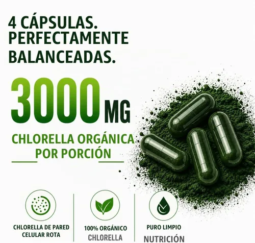 Vista 5 de Chlorella Cápsulas 3000 mg – Pared celular agrietada suplemento de algas verdes azules – La mejor limpieza natural de desintoxicación – Vitaminas