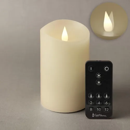 Vista 17 de Juego de velas sin llama Softflame - 5,7 cm x 10,7 cm, blanco, set de 2 - Vela de pilar con llama parpadeante y en movimiento, incluye control