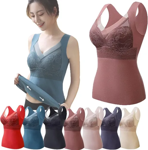 Vista 13 de Ropa interior térmica 2 en 1 con brasier incorporado, alta elasticidad, camiseta sin mangas integrada para mujer Negro