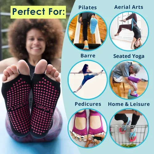 Vista 6 de Tucketts Calcetines antideslizantes sin dedos de bailarina - Barre, pilates, baile, hogar y ocio - Talla 5-9 - 1 par