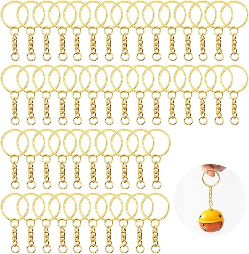 Vista 9 de Llavero con cadena, 50 llaveros con cadena y salto abierto, piezas de llavero de metal de 1 pulgada para resina, suministros de manualidades
