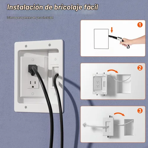 Vista 5 de Kit de organización de cables de pared, kit de pared para ocultar cables de TV con placa de pared de cepillo y cable de 9.8 pies, 2 salidas de CA