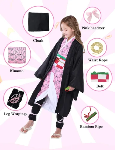 Vista 2 de Hotiego Tanjir Kamado Cosplay Costume Demon Cosplay Outfits Cape Anime Costume Halloween Costumes for Boys Girls