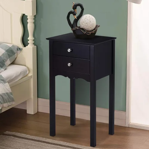 Vista 2 de Giantex Mesa auxiliar con 2 cajones, mesita de noche, mesa decorativa multiusos, sala de estar, dormitorio, muebles para el hogar (1, negro)
