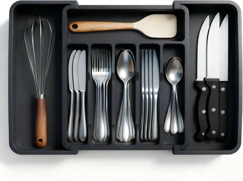 Vista 2 de Bandeja Grande Expandible para Cubiertos para Organizador de Cajón, Organizador de Cajón de Utensilios de Cocina para Cucharas Tenedores Cuchillos
