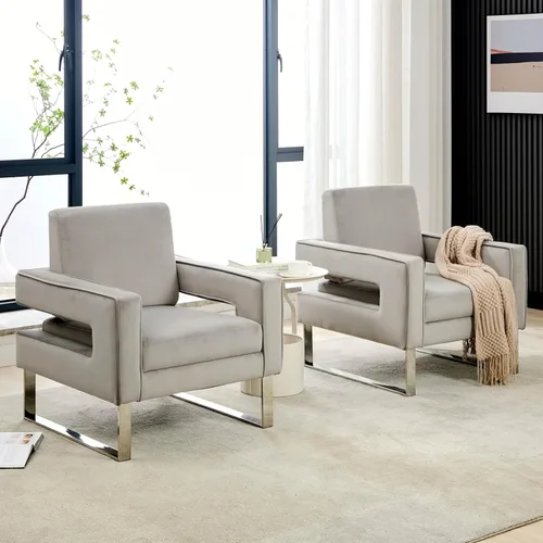 Vista 11 de Silla decorativa de terciopelo, sillón moderno con base plateada