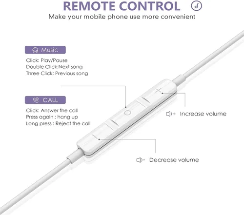Vista 2 de Paquete de 2 auriculares con cable para iPhone, auriculares con cable, micrófono integrado y control de volumen compatibles con iPhone