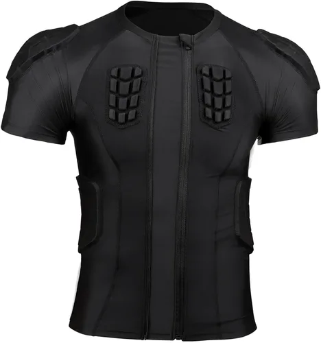 Vista 6 de TUOY New Football Rib Chest Protector Shirt Padded Compression Shirts 6 Pads Adult Sizes Dark Black