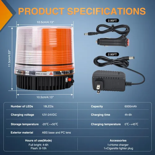 Vista 2 de Nilight 18 Luces Estroboscópicas LED Ámbar Blanco Inalámbricas Giratorias de Emergencia y Seguridad Luz Baliza Intermitente con Base de Montaje