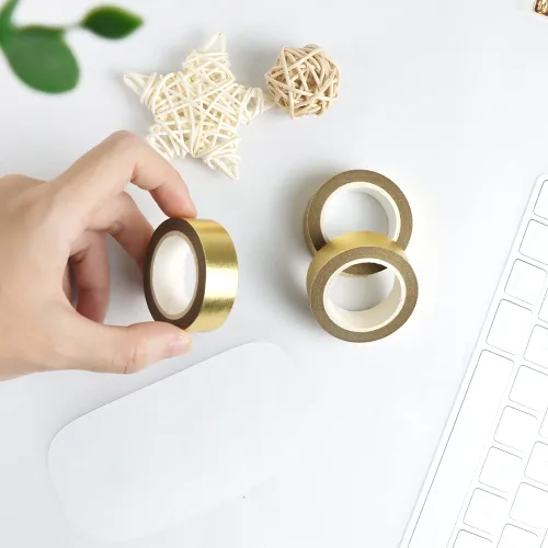 Vista 8 de NatSumeBasics 3 cintas Washi de lámina dorada metalizadas para manualidades 3 rollos de oro