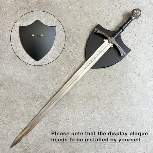 Vista 7 de Espada medieval de acero inoxidable de 44.7 pulgadas con placa de exhibición para colección, cosplay