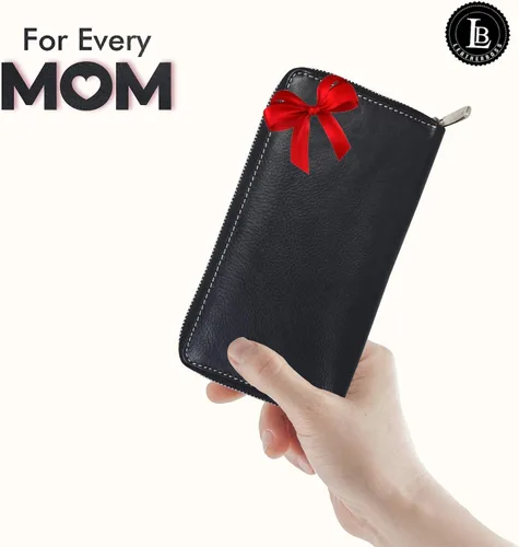 Vista 2 de Leatherboss - Cartera de cuero con cremallera para mujer, tarjetero de débito, Negro -, Cartera con tarjetero