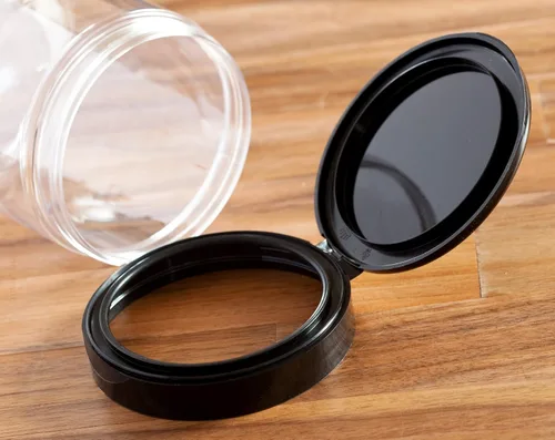 Vista 8 de Paquete de 12 tarros de plástico PET transparente de 12 onzas recargables de perfil bajo con tapa abatible negra
