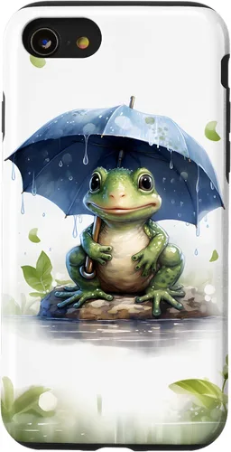 Vista 18 de Cute Green Frog with Umbrella in The Rain Case for iPhone 17