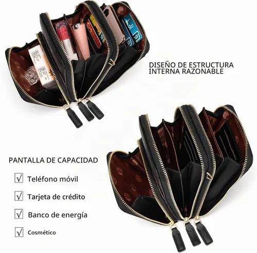 Vista 7 de Myfriday - Bolso pequeño de piel para mujer con correa de guitarra, bolso cruzado mini y bolso de hombro con 2 ranuras para tarjetas A-Negro