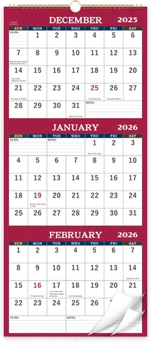 Vista 8 de Calendario de pared 2026, calendario de pared de 3 meses (plegado en un mes), enero de 2026 a diciembre de 2026, 11.25 x 26 pulgadas, calendario