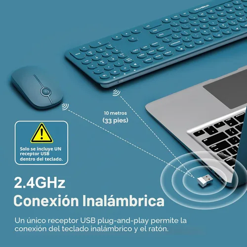 Vista 2 de Combo de teclado y mouse inalámbricos de 2.4G de tamaño completo, ultradelgado, silencioso, lindo, para computadora con receptor USB para Windows