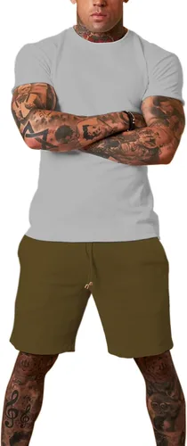Vista 2 de Redqenting Pantalones cortos deportivos casuales para hombre de 8 pulgadas con bolsillos, pantalones cortos deportivos con cordón, pantalones cortos