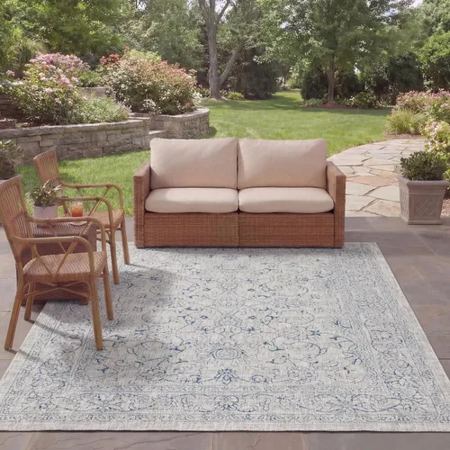 Vista 87 de SAFAVIEH Alfombra lavable al aire libre, colección Courtyard - 2'3" x 5', azul aguamarina y gris, no desprende pelusa y fácil limpieza, ideal