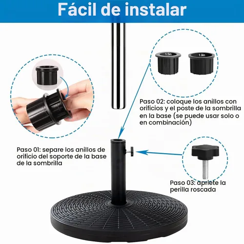 Vista 2 de Piezas de recambio del paraguas del patio 6pcs, piezas de base del paraguas