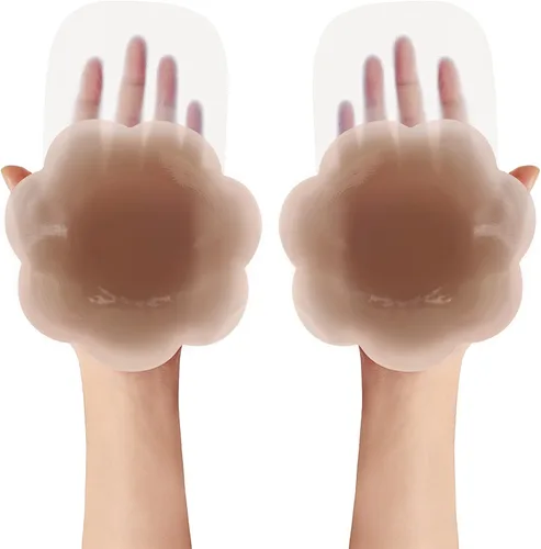 Vista 9 de Dealswin Cubiertas sin pezones de 5.1 pulgadas de silicona reutilizables para levantamiento de senos para copa A-D Beige