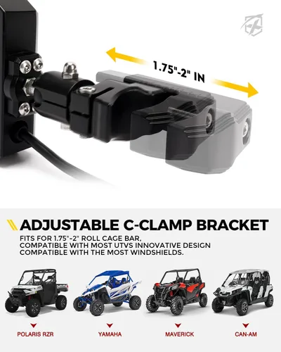 Vista 6 de Xprite UTV Espejos Laterales de Aluminio con Focos LED Lente Transparente Compatible con Barra de Jaula Antivuelco de 1.75"-2" para Pioneer Polaris