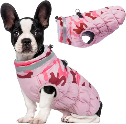 Vista 8 de Lelepet Abrigo cálido para perro, abrigo de invierno para perro, chaqueta impermeable para perros con arnés integrado reflectante de forro polar