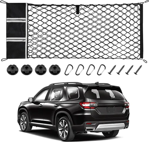 Vista 13 de Amiss Red de carga elástica, accesorios exteriores de automóvil, red de almacenamiento elástica ajustable con gancho para SUV, automóviles y negro