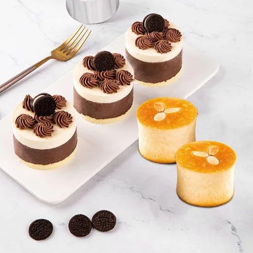 Vista 8 de Anillos para tartas de cocina, moldes de mousse de postre de acero inoxidable con empujador para hacer postres (4 piezas)