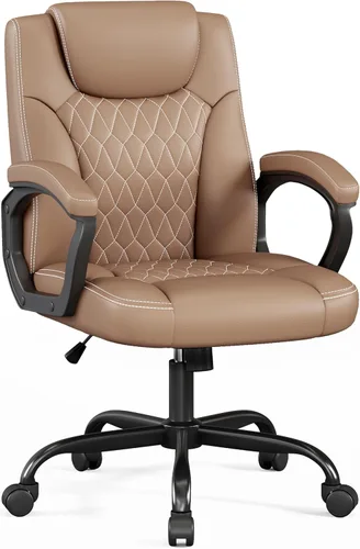 Vista 10 de Misolant Silla de oficina, silla de escritorio ejecutiva, cómodas sillas ergonómicas de piel sintética con reposabrazos fijo, altura ajustable Blanco