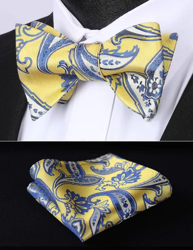 Vista 63 de HISDERN Pajaritas para hombre, corbatín de cachemira para hombre, corbata de lazo y bolsillo cuadrado, juego formal de esmoquin para boda