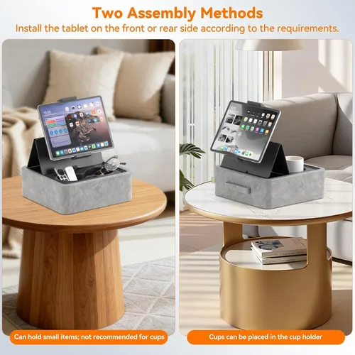 Vista 10 de KDD Soporte de almohada para tableta, soporte ajustable para iPad para cama, regazo y escritorio con dos portavasos y bandeja de almacenamiento
