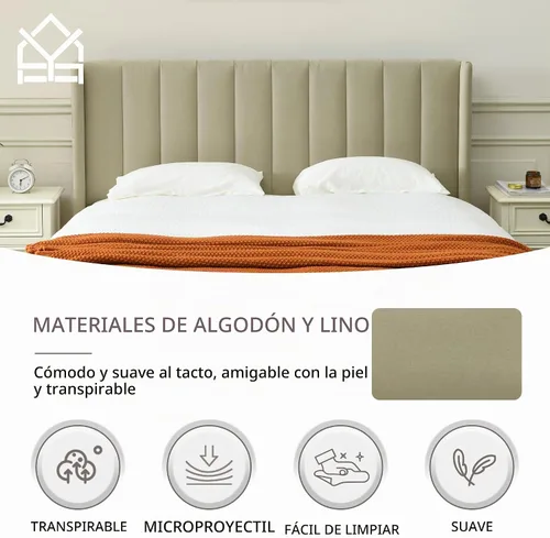 Vista 5 de YUHUASHI base de cama tapizada/base de cama individual/cabecera con diseño geométrico de doble ala moderno/tela de lino/fácil de montar sin ruido