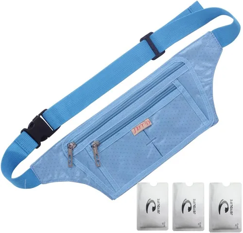 Vista 28 de Bolsa de cintura ultrafino con ranuras c/visualización para tarjeta de crédito, para deportes, aire libre, correr, caminar, viajes.