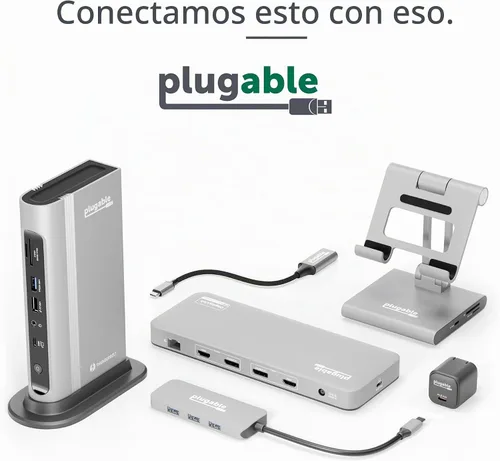 Vista 8 de Plugable Adaptador multipuerto USB C 7 en 1 sin controlador con Ethernet, HDMI 4K60Hz, carga de paso de 100 W, 2 USB 3.0, SD/microSD, para USB-C