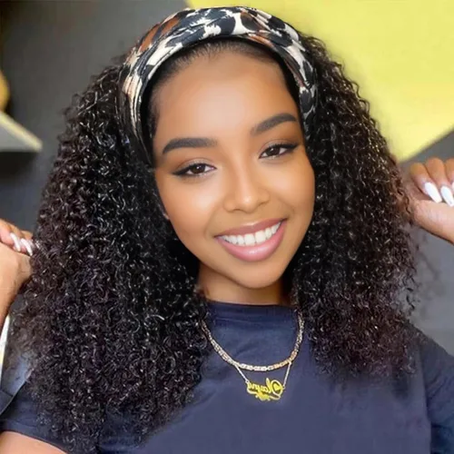 Vista 11 de Aiterina - Peluca de cabello humano con diadema de onda profunda para mujeres negras, cabello brasileño remy, sin pegamento, sin encaje frontal